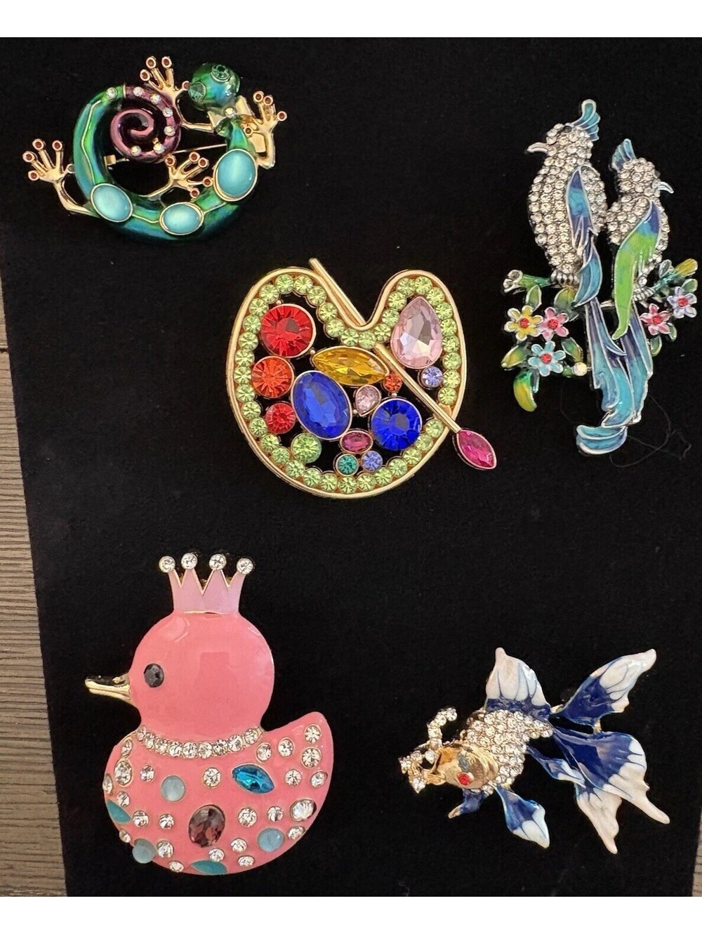 Whimsical Brooch Lot Of 5 NWOT Fish Birds Duck Salamander Paint